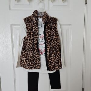 NEW Forever Me 3PC Leopard  Vest with L/s Tee, legging & Scrunchie